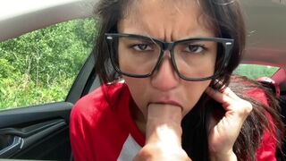 Brunette Nerd Fucking Dildo In The Car