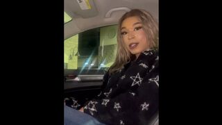 Latina TS Strokes Her Hard Dick In Public Car Parking Lot