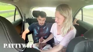 Blonde Whore Sucks Hard Cock While Friend Drives