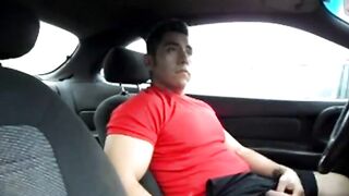 Hairy Latino Stud Strokes in His Car