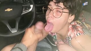 Nerdy Short Haired Brunette Sucks BBC