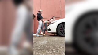 Sexy Teen Babe Bended Over Hood Of Car